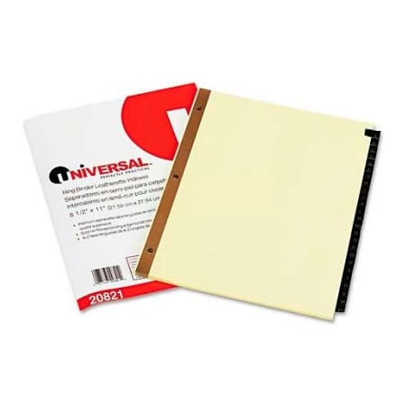 Universal One Leather-Look Mylar Tab Dividers, 25 Alphabet Tabs, Letter, Black/Gold, Set of 25 UNV20821***